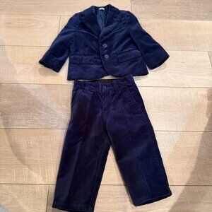 Janie & Jack Navy Blue Velvet Toddler Suit Set 12-18 Months Blazer & Pants
